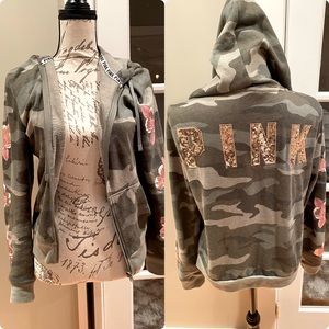 PINK Special Edition Green Camo Zip Up Hoodie